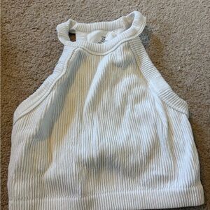 aerie Ribbed Halter Tank Top - White